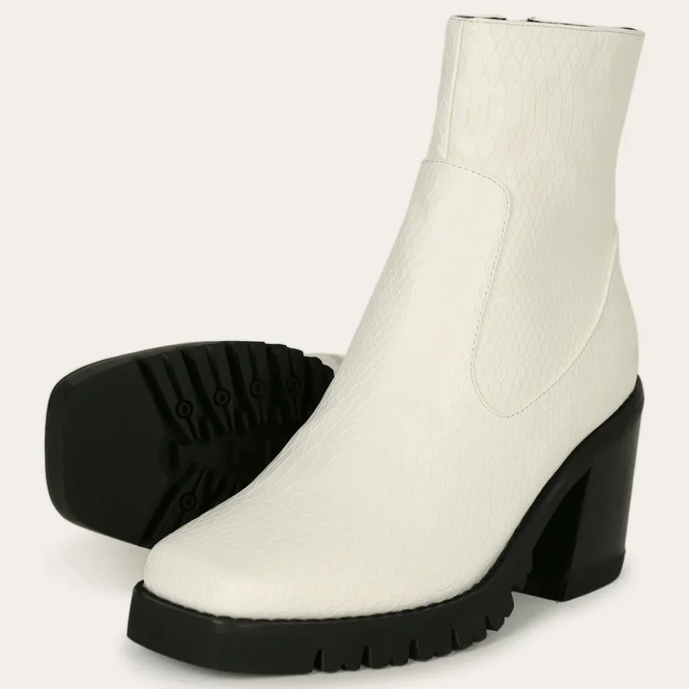 🖤Square Toe Chunky Heel Lugged - Picture 2 of 5
